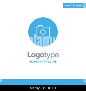 Camera, Image, Basic, Ui Blue Solid Logo Template. Place for Tagline Stock Vector