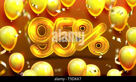 Ninety Five Percent Or 95 Benefit Offer Vector. Extra Commerce Bonus Poster Of Sell-out, Benefit Price Promotion Of Stock Store Decorate Yellow Air Ba Stock Vector