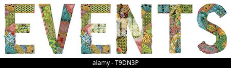 Word EVENTS. Vector zentangle object for decoration Stock Vector