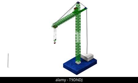 model of a toy crane of green color. 3D rendering Stock Photo