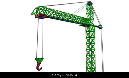 model of a toy crane of green color. 3D rendering Stock Photo