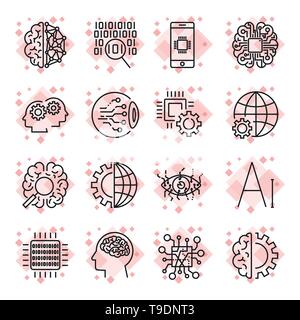 Vector icon set for artificial intelligence concept. Stock Vector