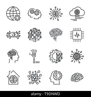 Artificial intelligence and robot related vector icon set. It co Stock Vector