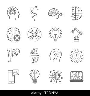 Simple Set of Artificial Intelligence Related Vector Line Icons. Contains such Icons as Face Recognition, Algorithm, Self-learning and more. Editable Stock Vector