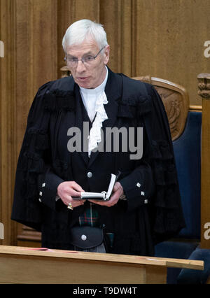 The new Moderator Rt Rev Colin Sinclair addresses delegates during the opening ceremony of the Church of Scotland 2019 General Assembly at the Assembly Hall, Edinburgh. Stock Photo