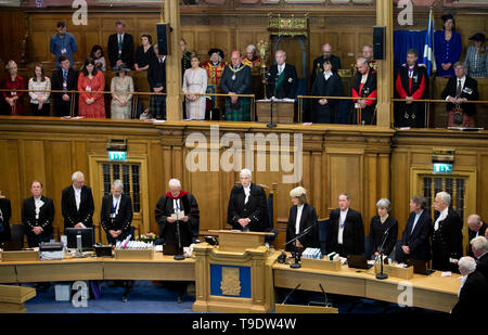 The new Moderator Rt Rev Colin Sinclair addresses delegates during the opening ceremony of the Church of Scotland 2019 General Assembly at the Assembly Hall, Edinburgh. Stock Photo