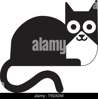 Black cat cartoon drawing vector illustration cat isolated on white background. Stock Vector