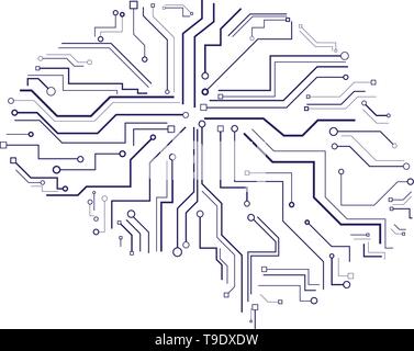 Computer brain electronic print plate illustration vector Stock Vector