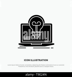 Bulb, Success, Laptop, Screen, File Line And Glyph Solid Icon Blue 