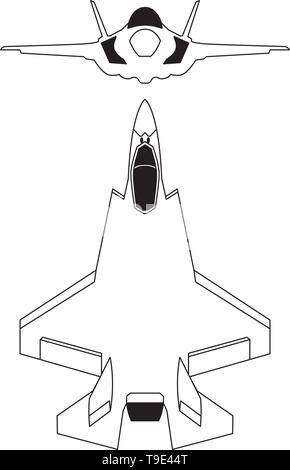 Modern fighter jet blueprint vector isolated on white background Stock Vector
