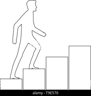 growth, a person walking up a rising graph isolated on white background Stock Vector