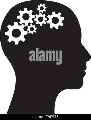 head side view with gears inside thinking vector illustration. Stock Vector