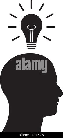 Side view of human being with a light bulb above his head, Stock Vector