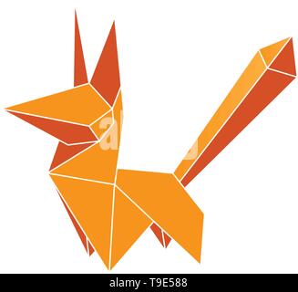 Brown colored origami fox vector isolated on white background. Stock Vector