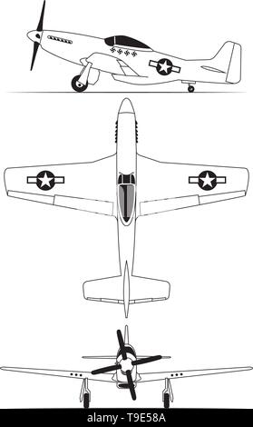 north american World war 2 fighter airplane blue print Stock Vector