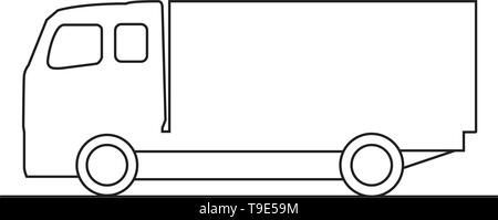 Truck side view line drawing vector icon isolated on white background Stock Vector