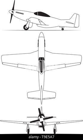 Northe american World war 2 fighter airplane isolated on white background Stock Vector