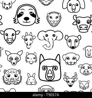 Seamless pattern background of cute kawaii cartoon animals ion white.Vector illustration Stock Vector