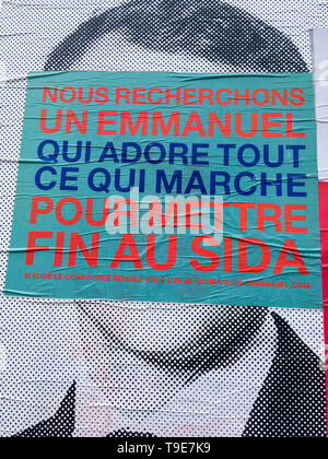 AIDES asociation challenges French President of the Republic, Emmanuel Macron on the question of HIV/Aids, Lyon, France Stock Photo