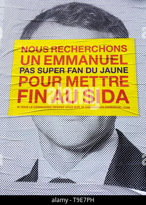 AIDES asociation challenges French President of the Republic, Emmanuel Macron on the question of HIV/Aids, Lyon, France Stock Photo