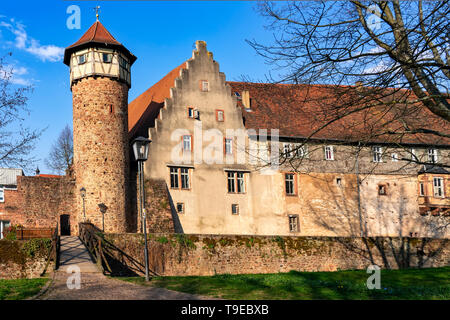 Michelstadt, with the city wall and watch tower, is historic old town in the Odenwaldkreis, Bergstrasse Stock Photo