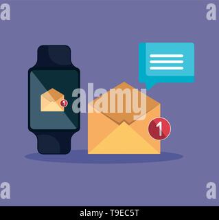 smartwatch technology with letter app and chat bubble Stock Vector