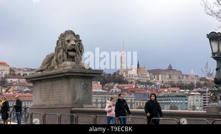 Budapest Hungary 03 15 2019 The Matthias Church in Budapest from the Chain Bridge Stock Photo