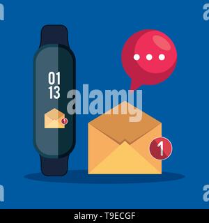 smartwatch technology with letter and chat bubble app Stock Vector