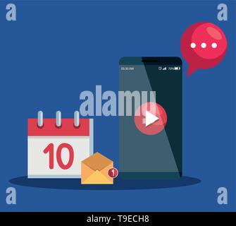 smartphone technology with digital video and calendar with letter app Stock Vector