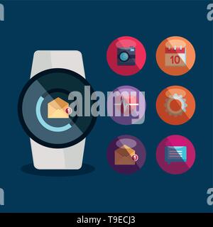 smartwatch technology with letter and digital social app Stock Vector