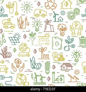 Vector design with seamless ecology pattern and green energy concept in trendy flat style. Stock Vector