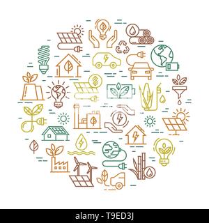 Vector round creative alternative energy sources sign. Stock Vector
