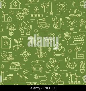 Vector design with seamless ecology pattern and green energy concept in trendy flat style. Stock Vector