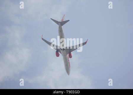 Chiangmai, Thailand - May 14 2019: HS-LTL Boeing 737-900 of Thai lion Air airline. Take off from Chiangmai airport to Bangkok. Stock Photo