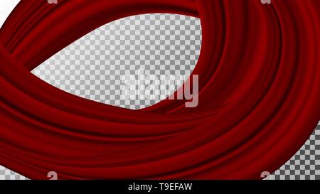 Vector realistic drapery of bright red fabric. Decorative folds of silk isolated on transparent background. Stock Vector