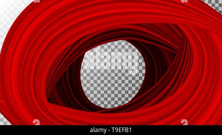 Vector realistic drapery of bright red fabric. Decorative folds of silk isolated on transparent background. Stock Vector