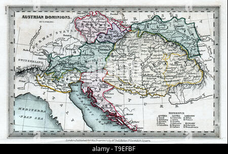 1834 Starling Map of the Austrian Hungary Empire including Bohemia, Croatia and Venice Italy Stock Photo