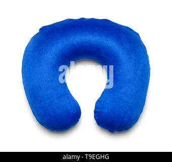 Blue Blow Up Neck Pillow Isolated on White Background. Stock Photo