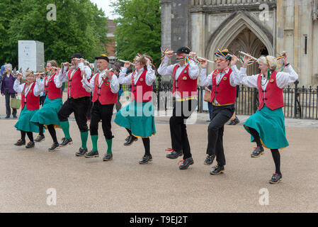 Winchester, Hampshire, England, UK. May 2019. The Old Speckled Clog and Morris dancers participating in the annual Winchester Mayfest Stock Photo