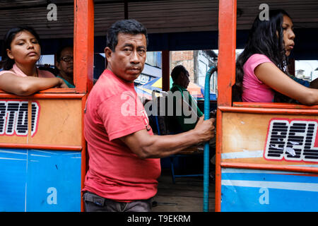 Public bus on Belen Maket in Iquitos, Peruvian Amazon, Maynas Province, Loreto Department, Peru Stock Photo