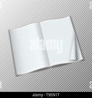 Open brochure with squares template. Realistic layout for magazine or notebook on transparent background. Stock Vector