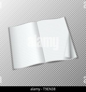 Open brochure with lines template. Realistic layout for magazine or notebook on transparent background. Stock Vector