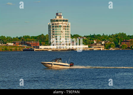 Boats and Inn on Lake of the Woods Kenora Ontario Canada Stock Photo