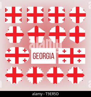 Georgia Flag Collection Figure Icons Set Vector. National Patriotism Symbol Of Caucasus Region Of Eurasia Country Five Cross Red Flag On White Backgro Stock Vector
