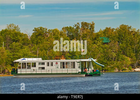 Houseboat on Lake of the Woods, Lake of the Woods, Ontario, Canada Stock Photo