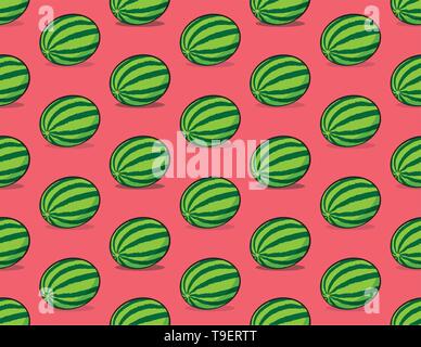 WaterMelon Seamless Texture on Red Stock Vector