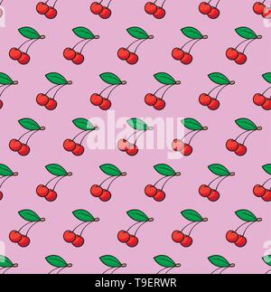 Cherry Seamless Texture on Pink Stock Vector