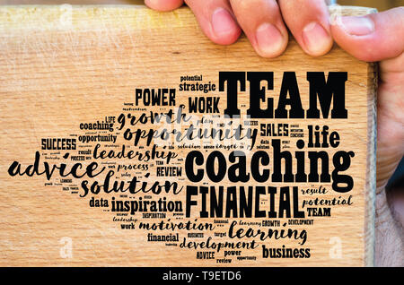 Team word cloud collage over wooden background Stock Photo