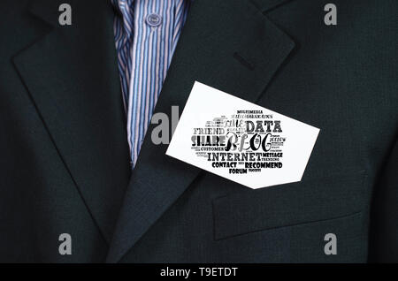 Blog word cloud collage over human background Stock Photo