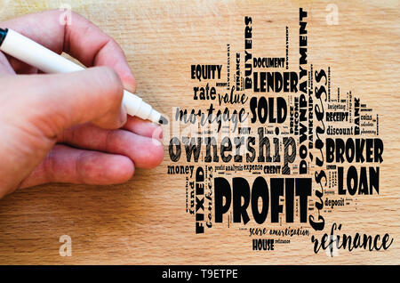 Profit word cloud collage over wooden background Stock Photo